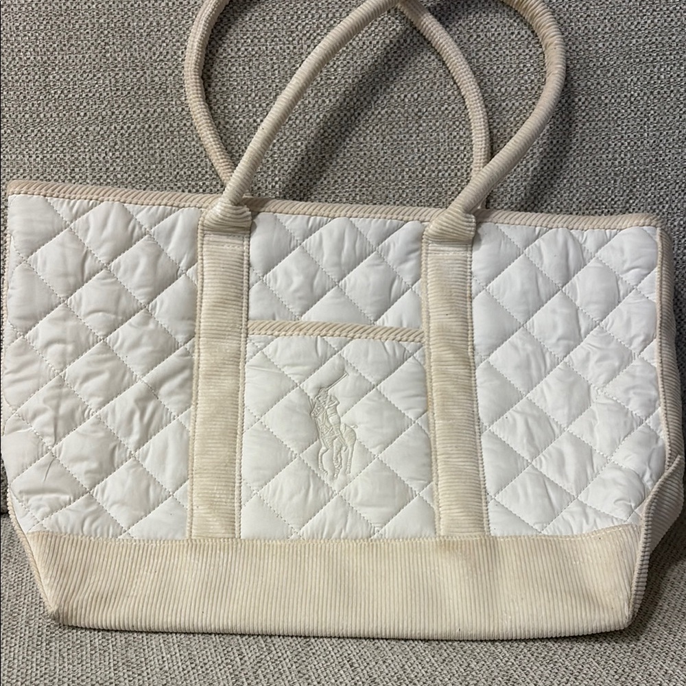 Ralph Lauren Quilted White and Cream Tote Bag
